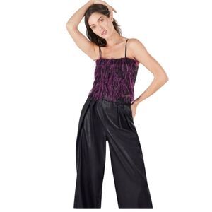BCBGMAXAZRIA Antonia Fuax Feather Fringed Tube Top Womens Black Size XS